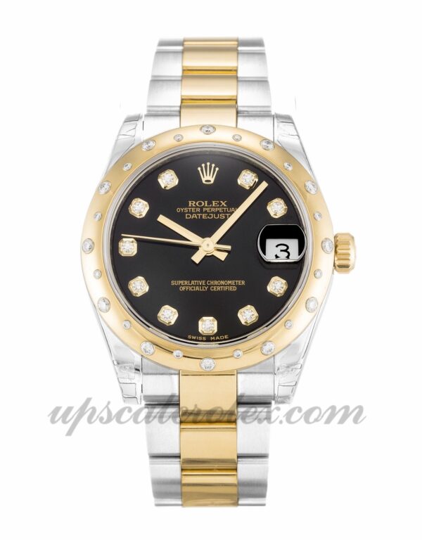 Caixa unissex Rolex Mid-Size Datejust 178343 31 mm Movimento automático Mostrador em diamante preto