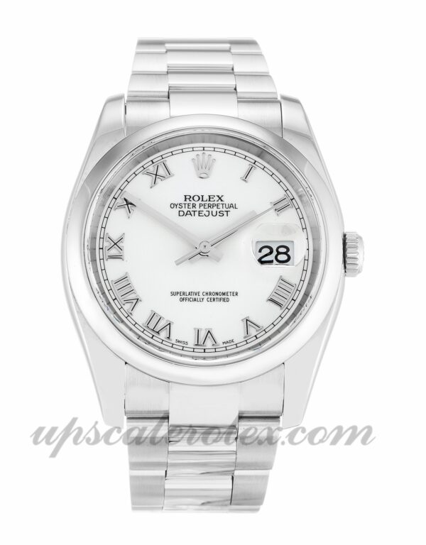 Rolex Datejust 116200 Men 36mm Caixa Mostrador Branco Aço Inoxidável 316