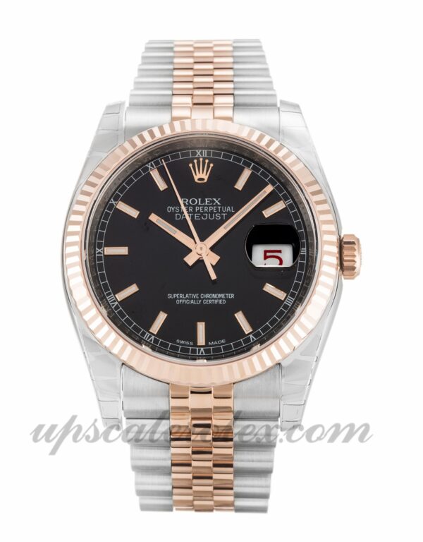 Rolex Datejust Mens 116231 36mm Caixa Movimento Automático Grau 316 Aço Inoxidável e Ouro Rosa