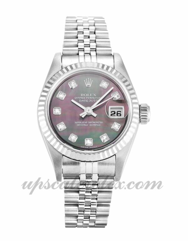 Estojo feminino Rolex Datejust Lady 79174 26 mm preto madrepérola movimento automático - mostrador de diamante