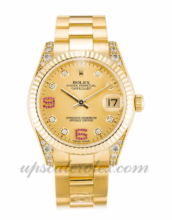 Feminino Rolex Tamanho Médio Datejust 178238 36mm Caixa Movimento Automático Champagne Diamond & Ruby Dial