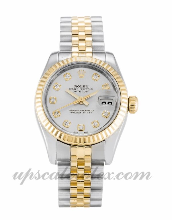 Senhoras Rolex Datejust Lady 179173 26 MM caso grau 316 aço inoxidável e movimento automático ouro amarelo