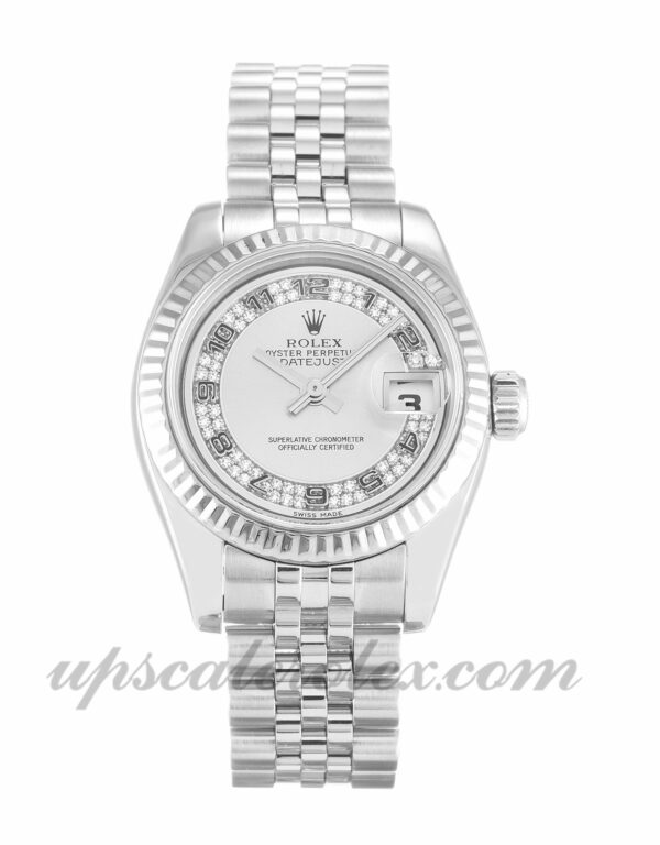 Senhoras Rolex Datejust Lady 179174 caixa 26 mm Movimento automático mostrador prata com diamantes