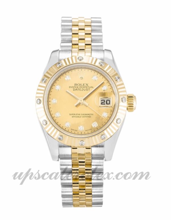 Senhoras Rolex Datejust Lady 179313 26 mm caixa movimento automático Champagne Goldust Diamond Dial