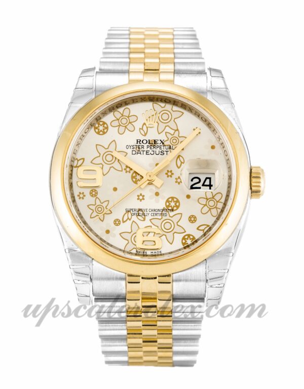 Caixa Unissex Rolex Datejust 116203 36mm Movimento automático Mostrador floral prateado