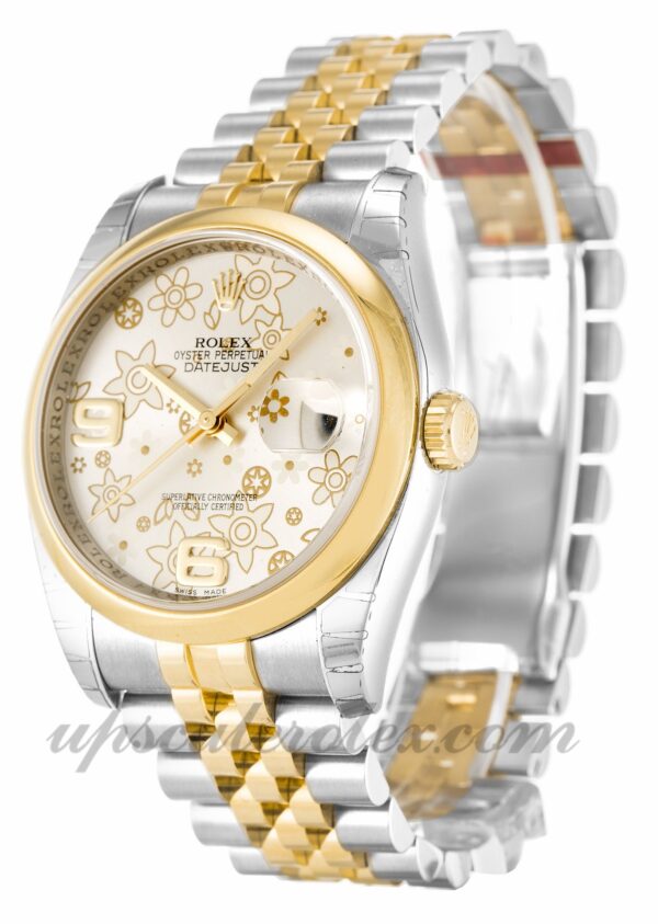 Caixa Unissex Rolex Datejust 116203 36mm Movimento automático Mostrador floral prateado - Image 2
