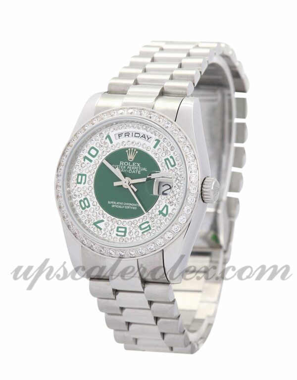Caixa Lady Rolex Day-Date 118346 36 mm Movimento automático verde e prata com mostrador de diamante - Image 2