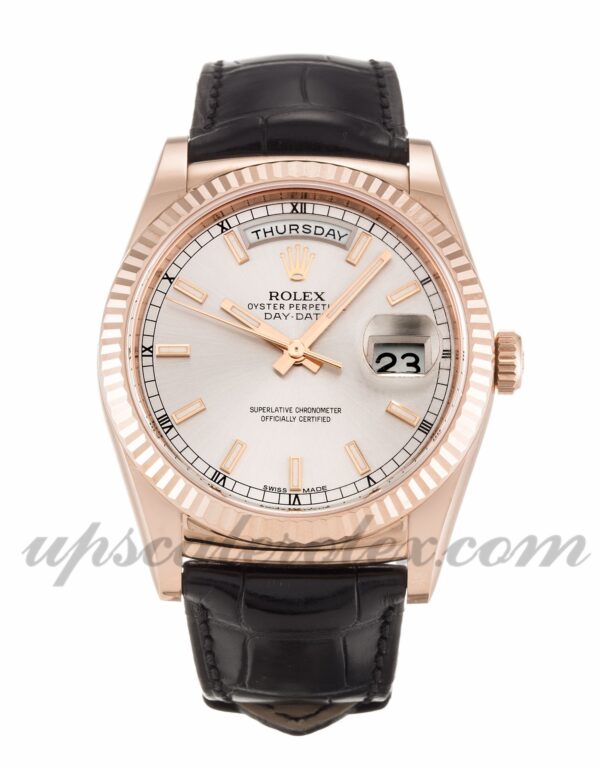 Man Rolex Day-Date 118 135 Caixa 36 mm Movimento automático mostrador prateado