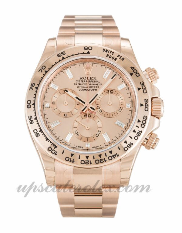 Caixa Mens Rolex Daytona 116505 40mm Movimento Automático Pink Diamond Baguette Dial