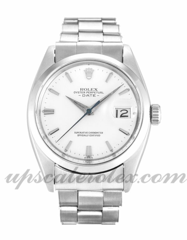 Caixa Rolex Oyster Perpetual Date 1500 36 MM masculino com movimento automático e mostrador prateado