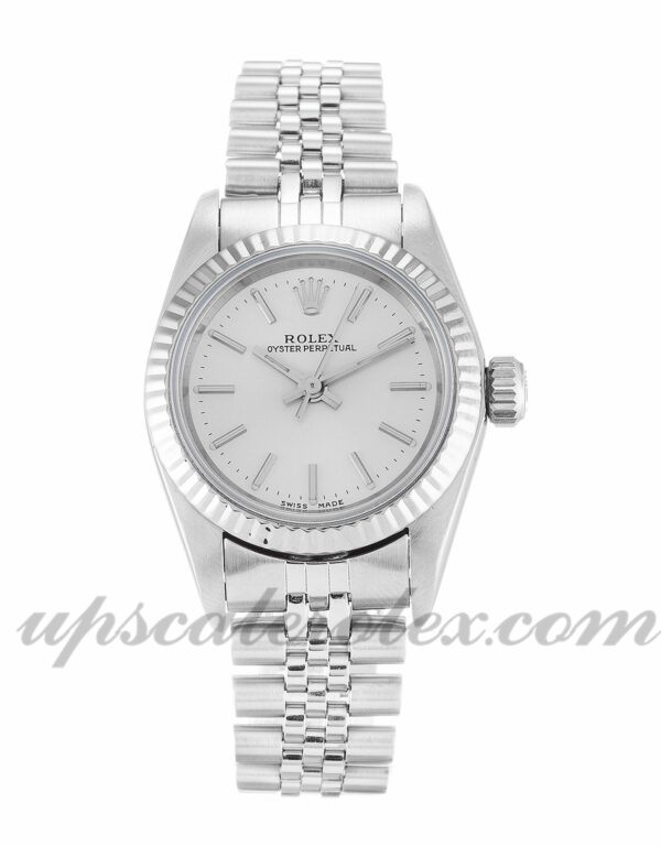 Senhoras Rolex Lady Oyster Perpetual 67194 caixa 24mm Movimento automático mostrador prateado