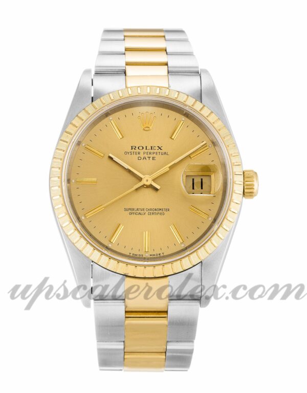 Caixa Unissex Rolex Oyster Perpetual Date 15223 34mm Movimento automático Botão Champagne