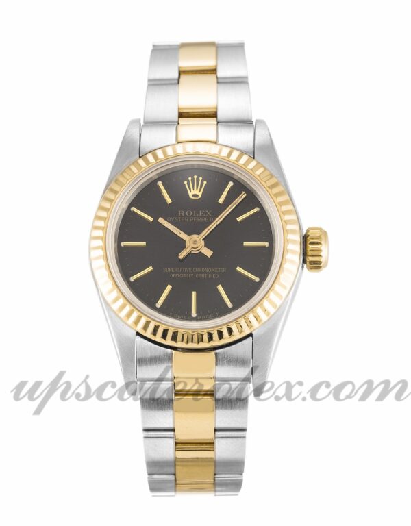 Senhoras Rolex Lady Oyster Perpetual 67193 caixa 24mm Movimento automático mostrador preto