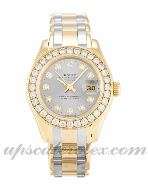 Senhoras Rolex Pearlmaster 80298 caixa 29mm Movimento automático Champagne Diamond Dial