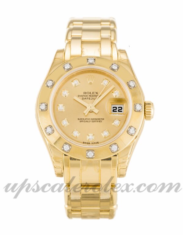 Senhoras Rolex Pearlmaster 80318 caixa 29mm Movimento automático Champagne Diamond Dial
