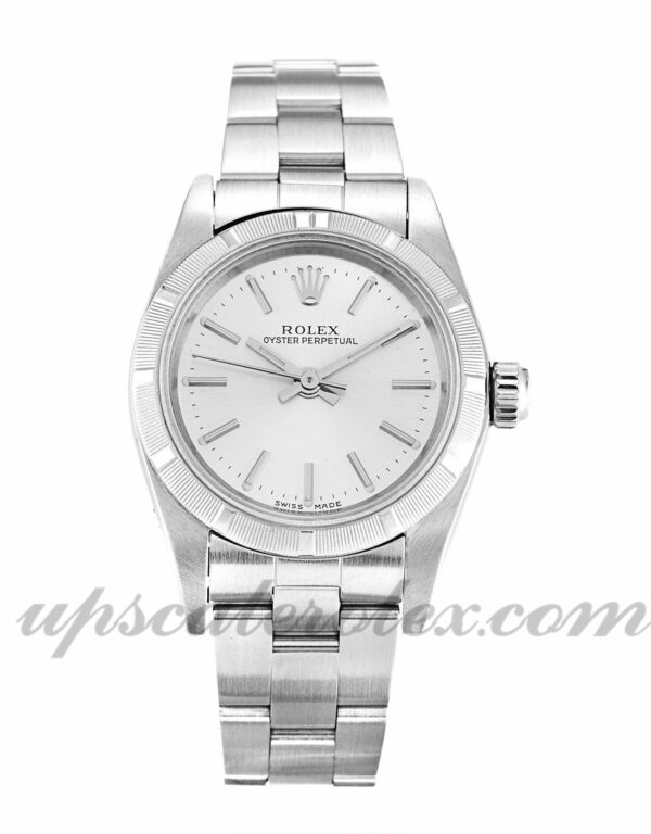 Senhora Rolex Lady Oyster Perpetual 67230 caixa 26 mm Movimento automático mostrador prateado