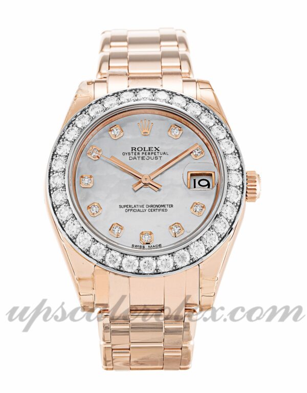 Senhoras Rolex Pearlmaster 81285 34mm Caixa Madre Pérola Movimento Automático - White Diamond Dial