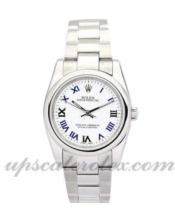 Senhoras Rolex Lady Oyster Perpetual 177200 31 mm caso movimento automático mostrador azul e branco
