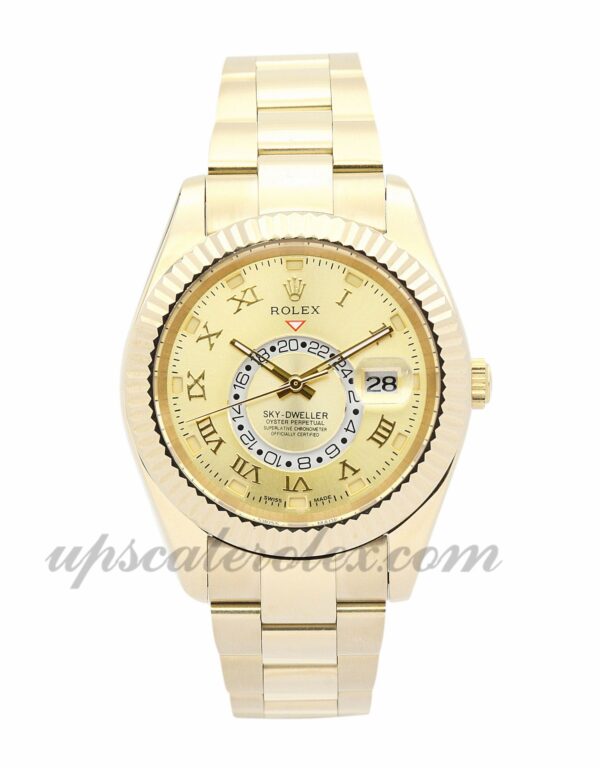 Rolex Mens Sky-Dweller 326938 42 mm Caixa Champagne Dial Movimento Automático