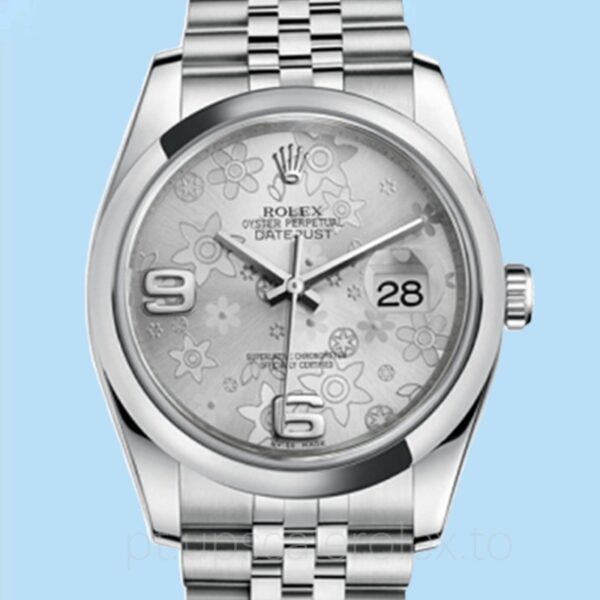 Rolex Datejust Masculino 116200SFAJ Mostrador floral prateado Pulseira