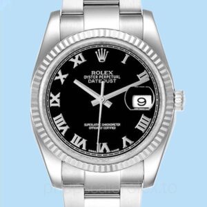 Rolex Datejust 116234BKRO Masculino Oysterlock Mostrador preto Tom prata