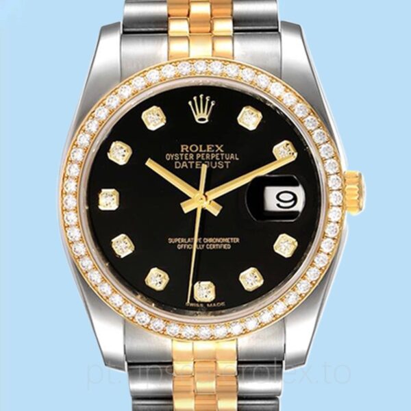 Rolex Datejust 116243BKDJ Masculino Mostrador preto Pulseira