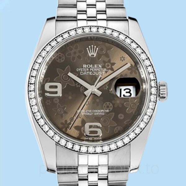 Rolex Datejust Masculino 116244BFAJ Pulseira Mostrador floral bronze