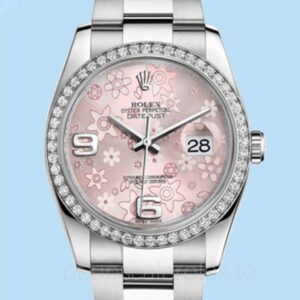Rolex Datejust 116244PFAO Masculino Mostrador floral rosa Tom prata