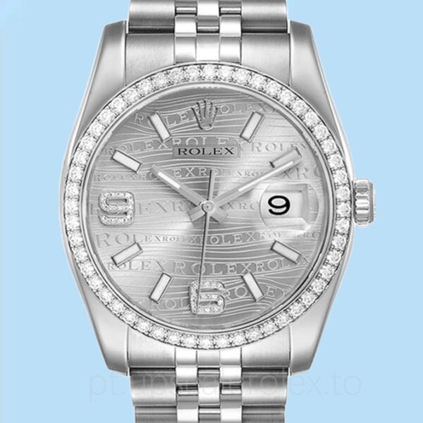 Rolex Datejust Masculino 116244SWDAJ Pulseira Automático Mostrador de onda prateada