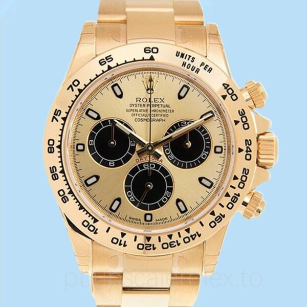 Rolex Daytona 116508BKCSO Masculino Tom ouro amarelo Mostrador preto e champanhe