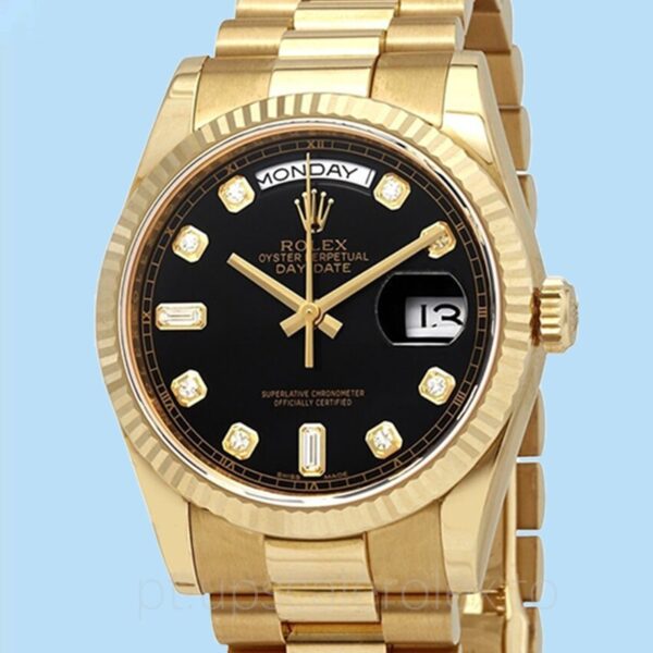 Rolex Day-Date 118238BKDP Masculino Tom ouro amarelo Mostrador preto