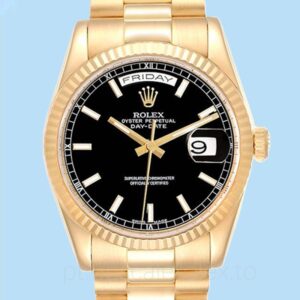 Rolex Day-Date 118238BKSP Masculino Tom ouro amarelo Mostrador preto 36mm