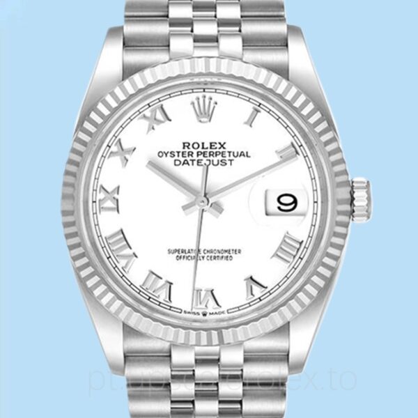 Rolex Datejust Masculino 126234WRJ Tom prata Mostrador branco 36mm