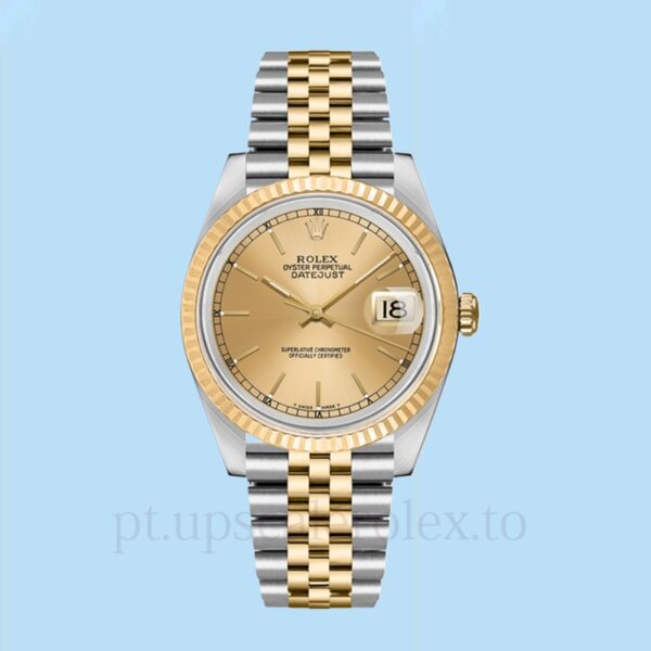 Rolex Datejust 36 16233CSJ Masculino Mostrador dourado Tom prata Automático - Image 2