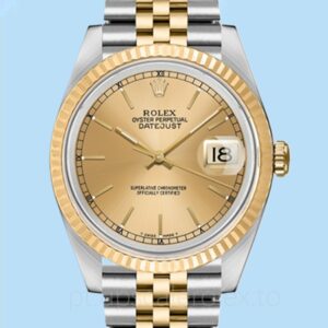 Rolex Datejust 36 16233CSJ Masculino Mostrador dourado Tom prata Automático
