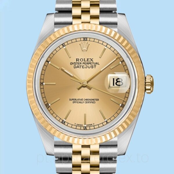 Rolex Datejust 36 16233CSJ Masculino Mostrador dourado Tom prata Automático