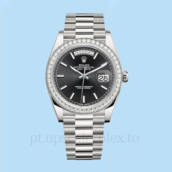 Rolex Day-Date Masculino 228349BKSP Tom prata Pulseira - Image 2