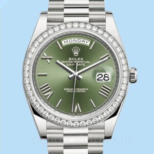 Rolex Day-Date 228349GNRP Masculino Pulseira Tom prata Mostrador Verde