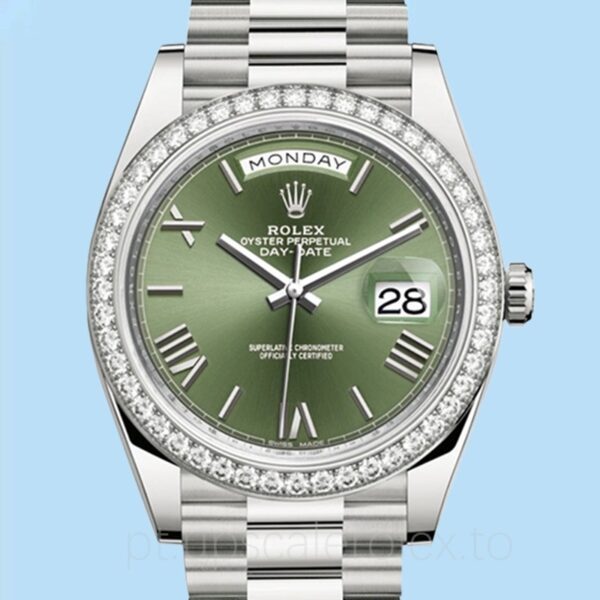 Rolex Day-Date 228349GNRP Masculino Pulseira Tom prata Mostrador Verde