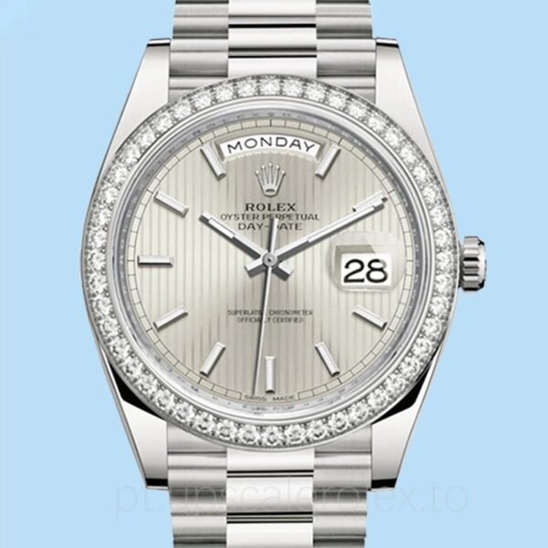 Rolex Day-Date Masculino 228349SSP 40mm Mostrador com listra prateada Automático