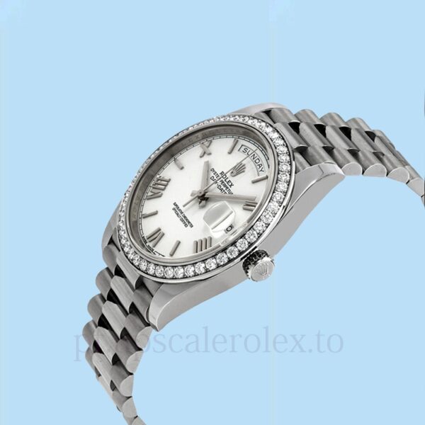 Rolex Day-Date 228349WRP Masculino Mostrador branco Tom prata Pulseira - Image 3
