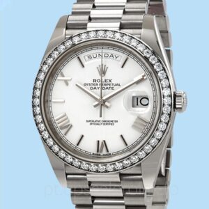 Rolex Day-Date 228349WRP Masculino Mostrador branco Tom prata Pulseira
