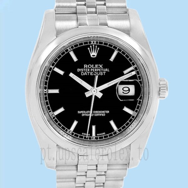 Rolex Datejust 116200BKSJ Masculino 36mm Tom Prata Mostrador Preto