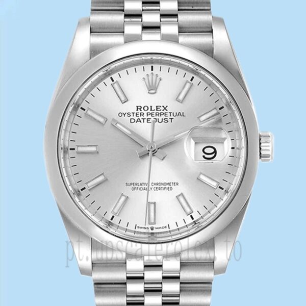 Rolex Datejust Masculino 36mm m126200-0001 Tom Prata Mostrador Prateado