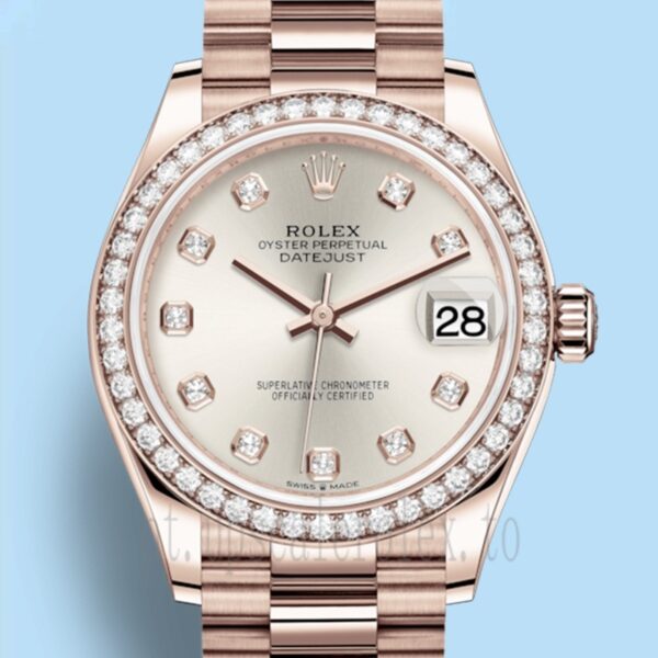 Rolex Datejust Senhoras m278285rbr-0030 31mm Tom De Ouro Rosa Mostrador Prateado
