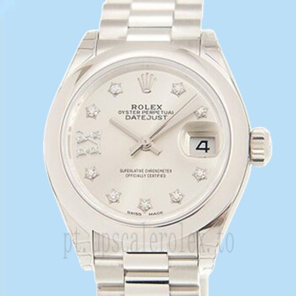 Rolex Datejust 28mm m279166-0001 Senhoras Automático Mostrador De Diamante Prateado