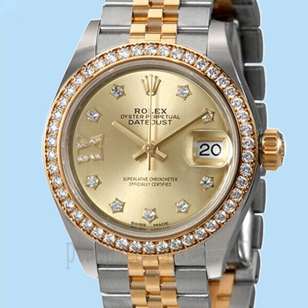 Rolex Datejust Senhoras 28mm m279383rbr-0021 Tom Prata Mostrador De Diamante Champanhe