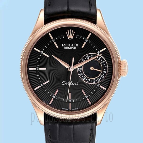 Rolex Cellini 39mm Masculino m50515-0011 Correia De Couro Mostrador Preto