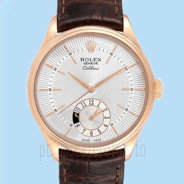 Rolex Cellini Masculino m50525-0008 39mm Tom De Ouro Rosa Correia De Couro