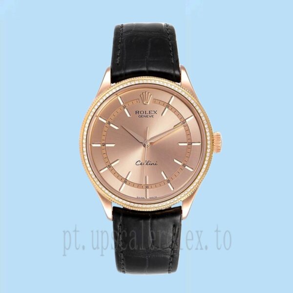 Rolex Cellini 39mm m50705rbr-0010 Masculino Mostrador De Ouro Rosa Correia De Couro - Image 2
